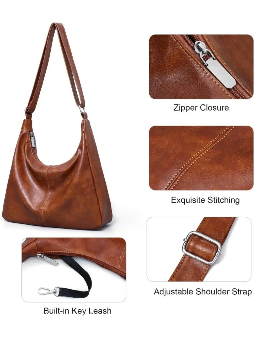 Stylish Vegan Leather Hobo Bag for Women - Slouchy Shoulder Tote & Crossbody